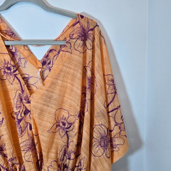 Free People One Dance Coral Floral Bohemian Crop Top Deep V Size L - Picture 3 of 9